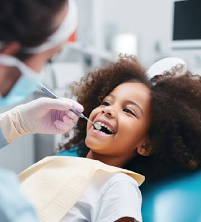 Happy girl undergoing dental exam